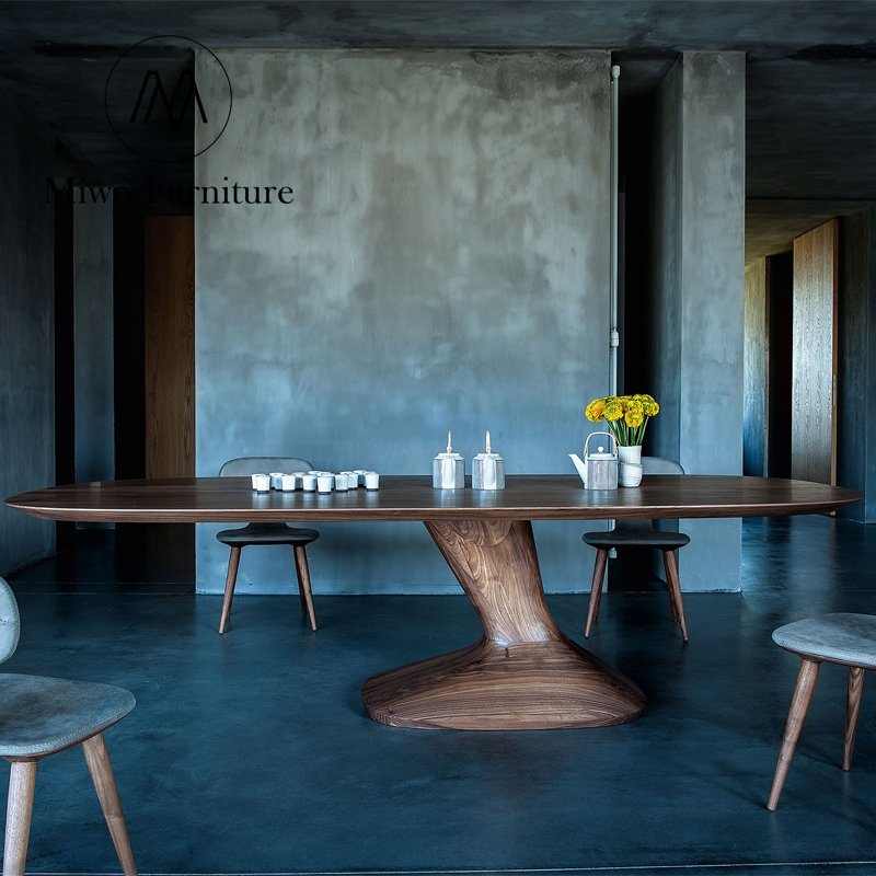 Nordic custom furniture Modern black walnut home vintage solid wood dining room table and chair 6 8 seats combination oval table