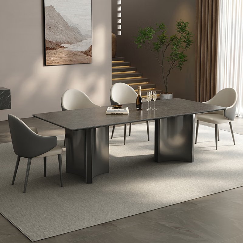 Rectangular dining table set with chairs Black light luxury dining table Kitchen living room hotel furniture