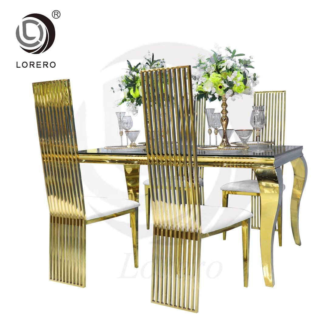 Hotel Luxury Event furniture gold rectangular metal stainless steel wedding dining table
