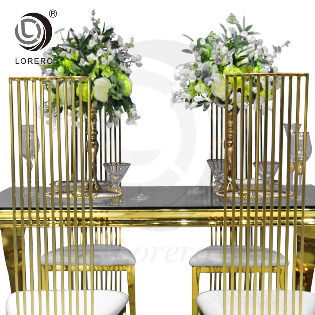 Hotel Luxury Event furniture gold rectangular metal stainless steel wedding dining table