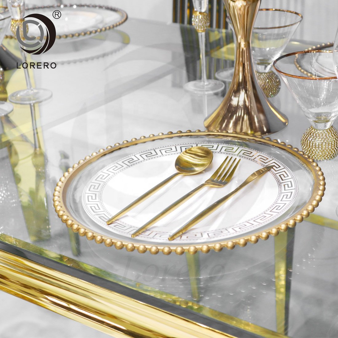 Hotel Luxury Event furniture gold rectangular metal stainless steel wedding dining table