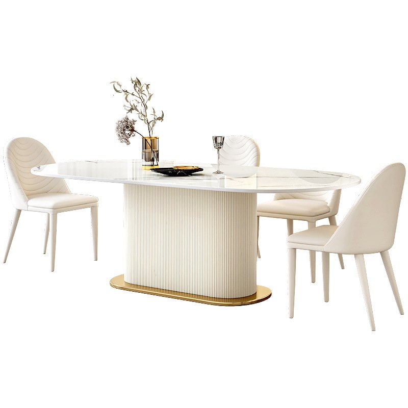 Italian minimalist cream style light luxury Round Table Rock board dining table and chair combination Round Rock board table