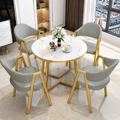 Wholesale direct sales small round marble dining table and chair set with golden iron table legs for 2 4 seats
