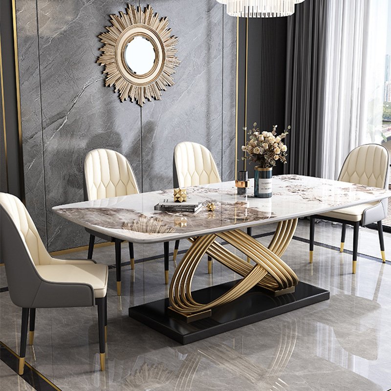 Luxury Modern Marble Texture Restaurant Home Furniture Dinning Table Set