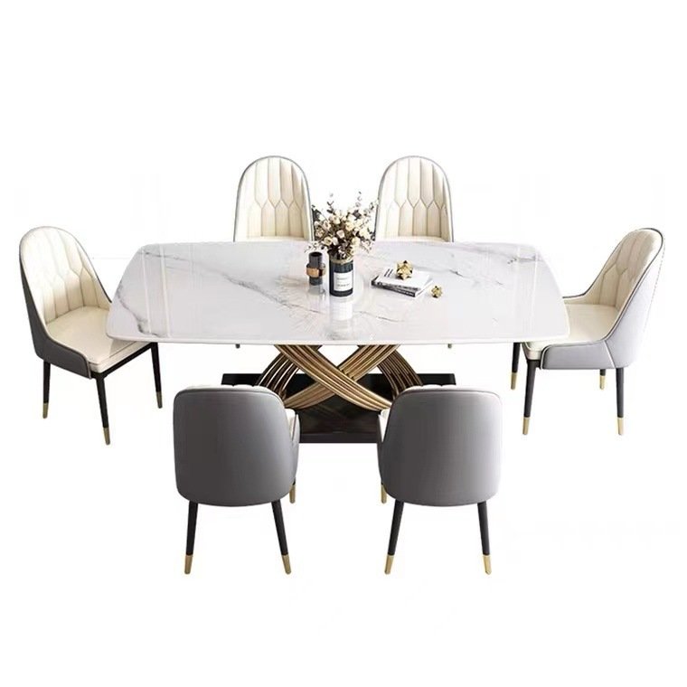 Luxury Modern Marble Texture Restaurant Home Furniture Dinning Table Set