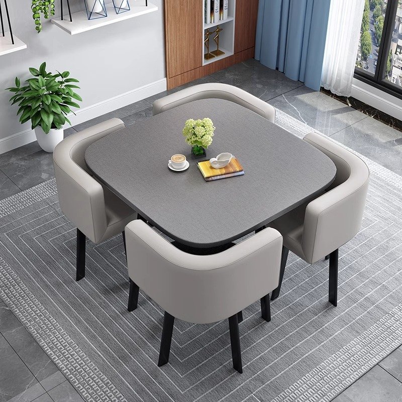 Minimalist Reception Restaurant Cafe Table And Chairs Square 4-Seater Space Saving Home Furniture Dining Table Set