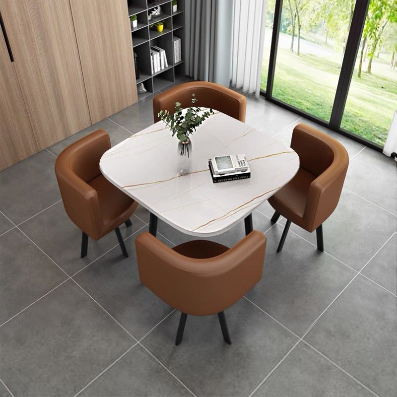 Minimalist Reception Restaurant Cafe Table And Chairs Square 4-Seater Space Saving Home Furniture Dining Table Set