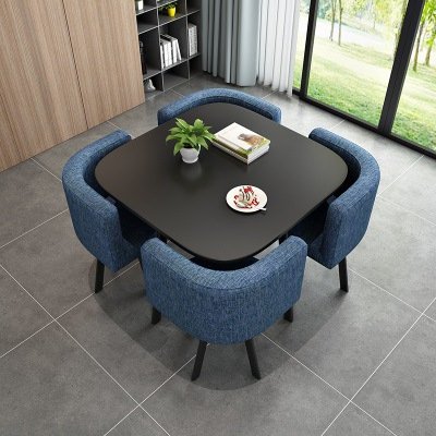 Minimalist Reception Restaurant Cafe Table And Chairs Square 4-Seater Space Saving Home Furniture Dining Table Set