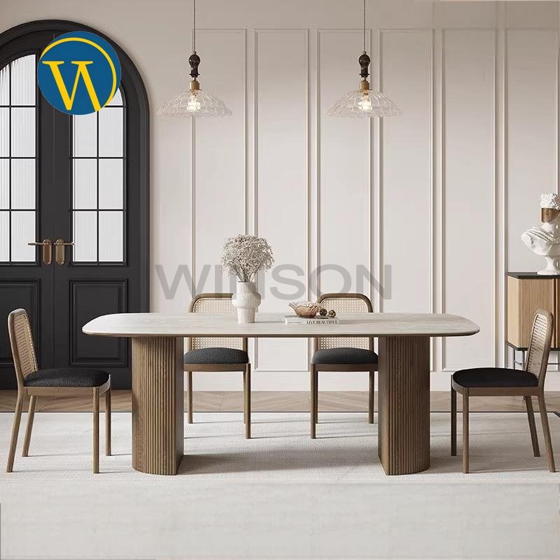 Modern style rectangular rock plate dining table villa family dining table for dining room
