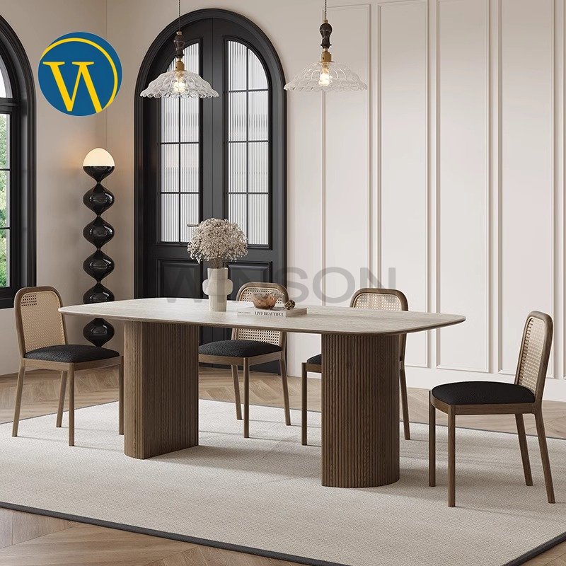 Modern style rectangular rock plate dining table villa family dining table for dining room