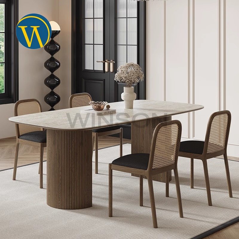 Modern style rectangular rock plate dining table villa family dining table for dining room