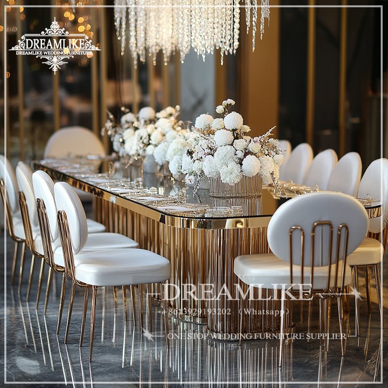 Wedding Table Stylish Hotel Furniture for Parties and Events Stainless Steel Wedding Tables Rectangular Glass Table