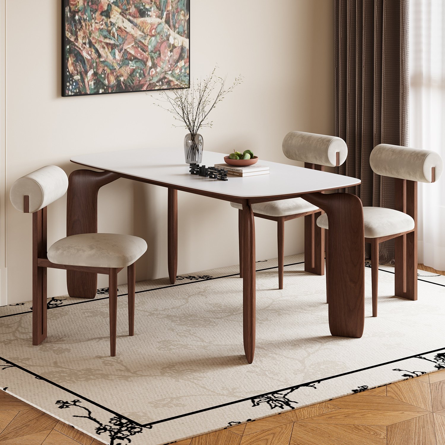 Nordic Minimalist Solid Wood Rock Plate Dining Table Elephant Legs Modern Rectangular Kitchen Hotel Villa Living Room Restaurant