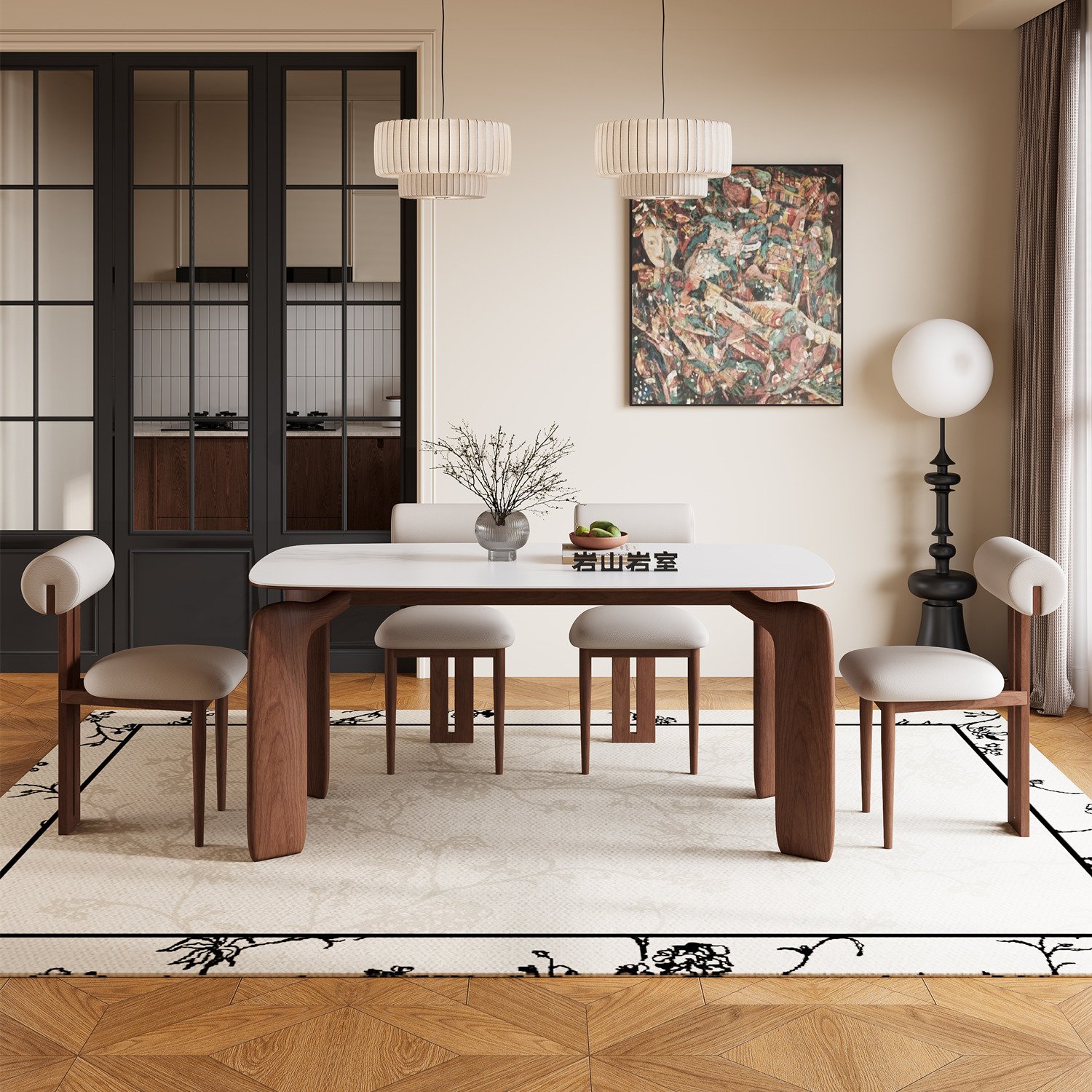 Nordic Minimalist Solid Wood Rock Plate Dining Table Elephant Legs Modern Rectangular Kitchen Hotel Villa Living Room Restaurant