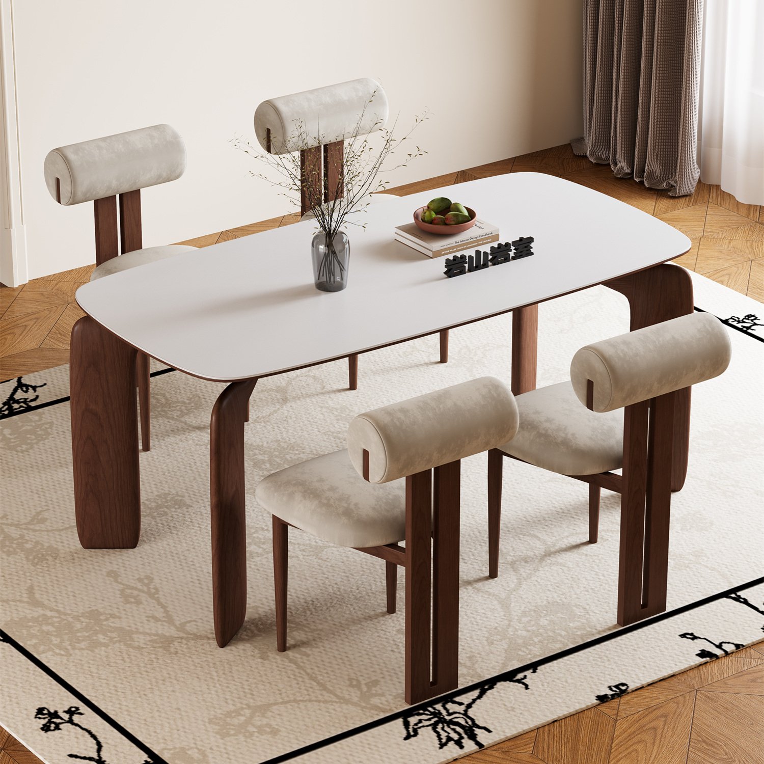 Nordic Minimalist Solid Wood Rock Plate Dining Table Elephant Legs Modern Rectangular Kitchen Hotel Villa Living Room Restaurant