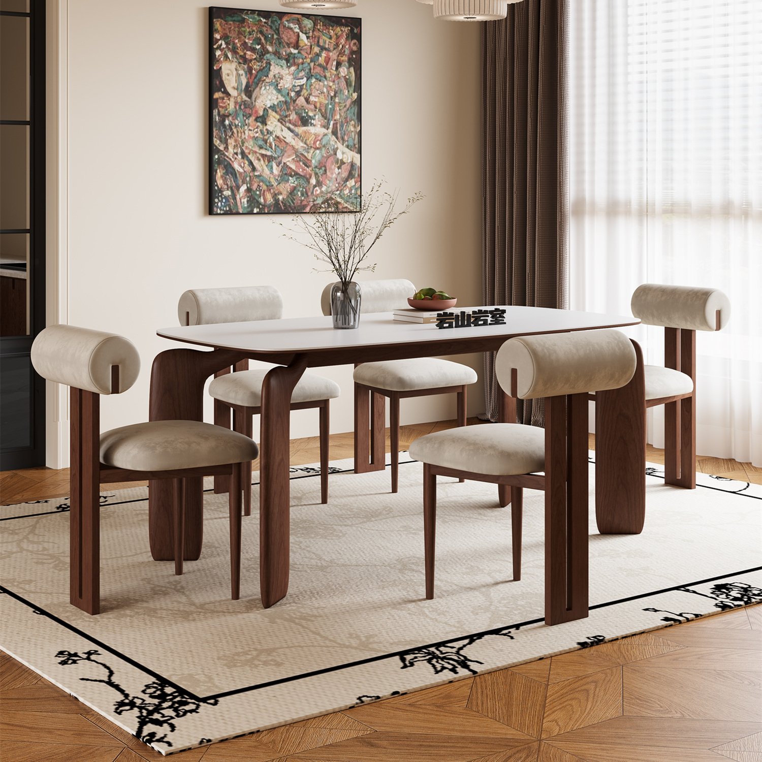 Nordic Minimalist Solid Wood Rock Plate Dining Table Elephant Legs Modern Rectangular Kitchen Hotel Villa Living Room Restaurant