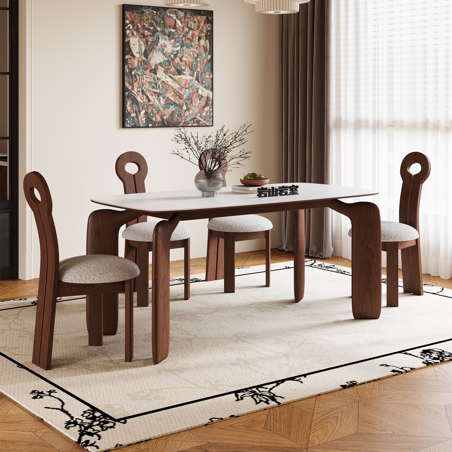 Nordic Minimalist Solid Wood Rock Plate Dining Table Elephant Legs Modern Rectangular Kitchen Hotel Villa Living Room Restaurant