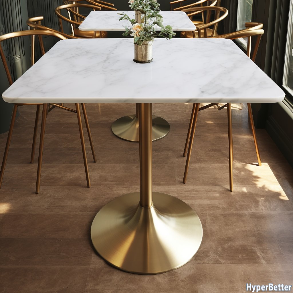 Wholesale Rectangular White Marble Dining table Set 4 Seater Golden Stainless Steel Tulip Base