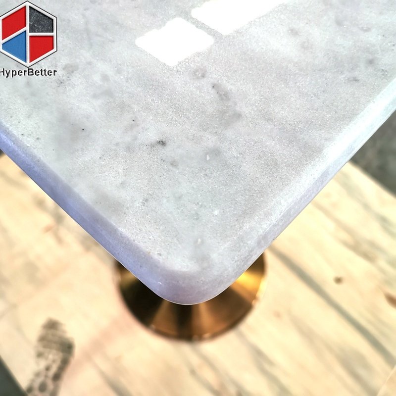 Wholesale Rectangular White Marble Dining table Set 4 Seater Golden Stainless Steel Tulip Base
