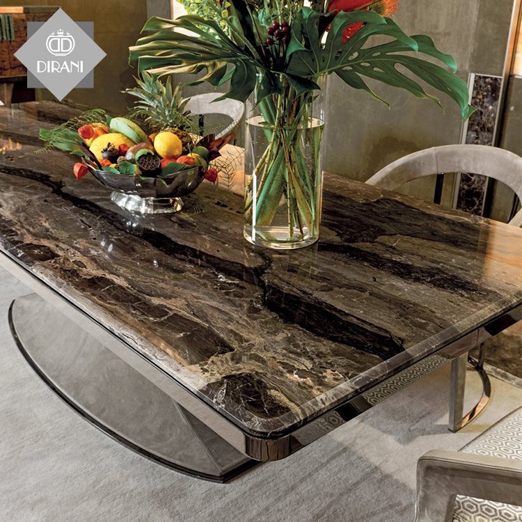 Luxury metal dining table unique shape dining table designs marble top dining table and chair sets
