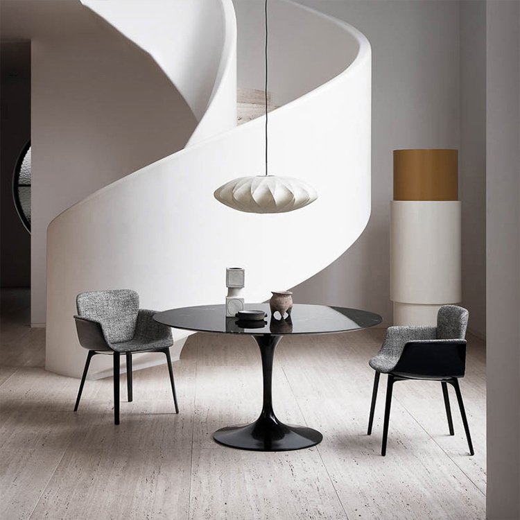 Modern dining room furniture big round dining table resin base support quartz dining table