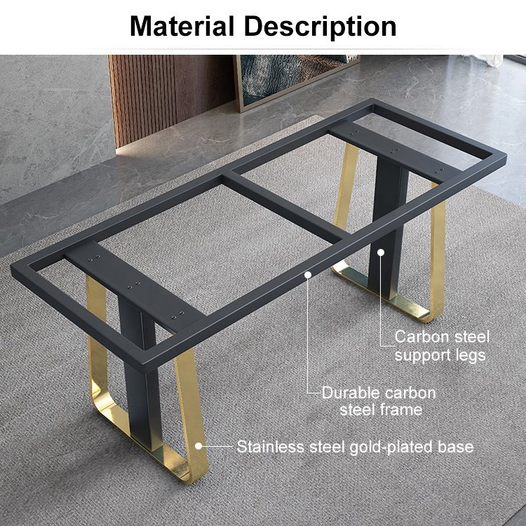 Luxury golden stainless steel rectangular dining table with marble top modern dining room furniture table and chair