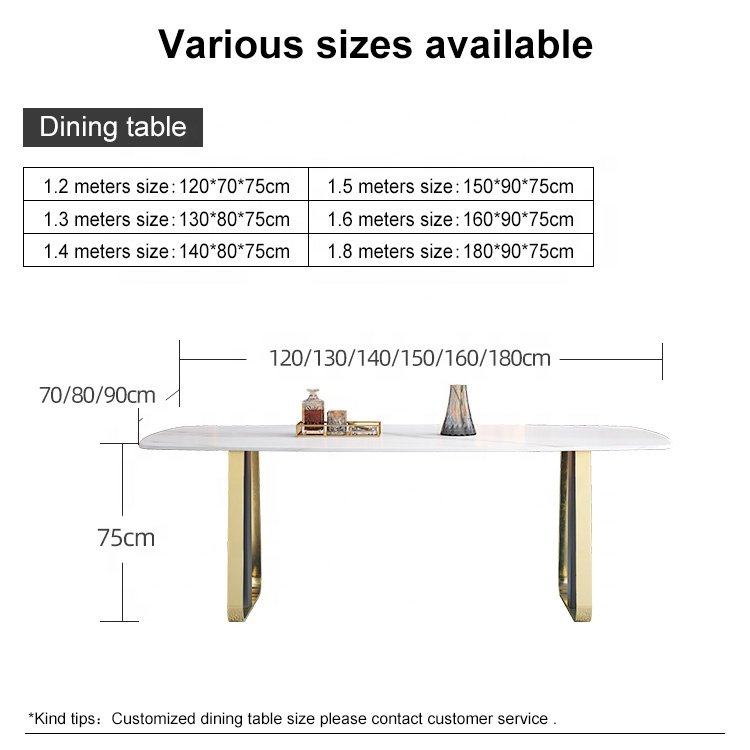 Luxury golden stainless steel rectangular dining table with marble top modern dining room furniture table and chair
