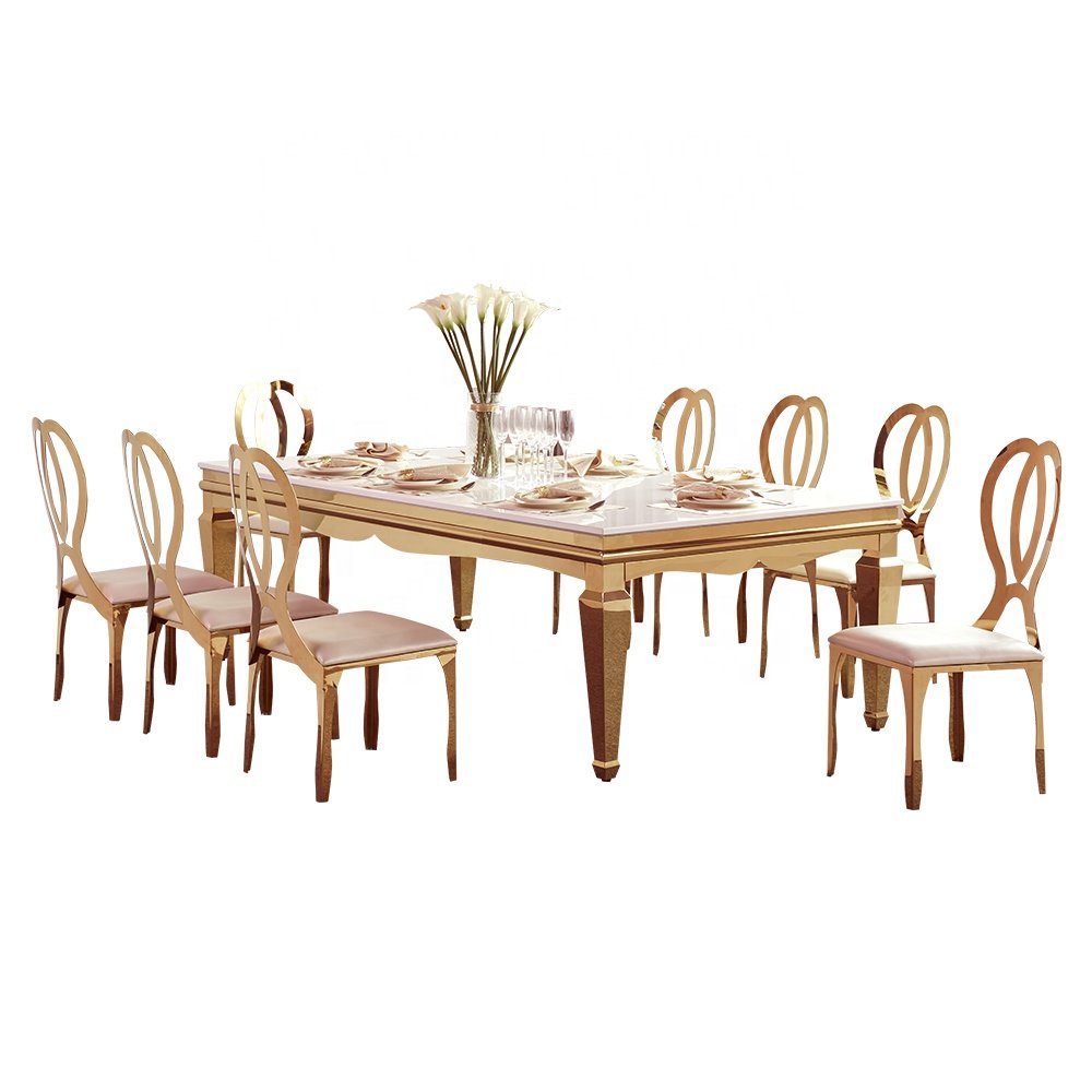 Luxury dubai hotel banquet dining tables metal frame high quality mdf top gold mirror wedding tables