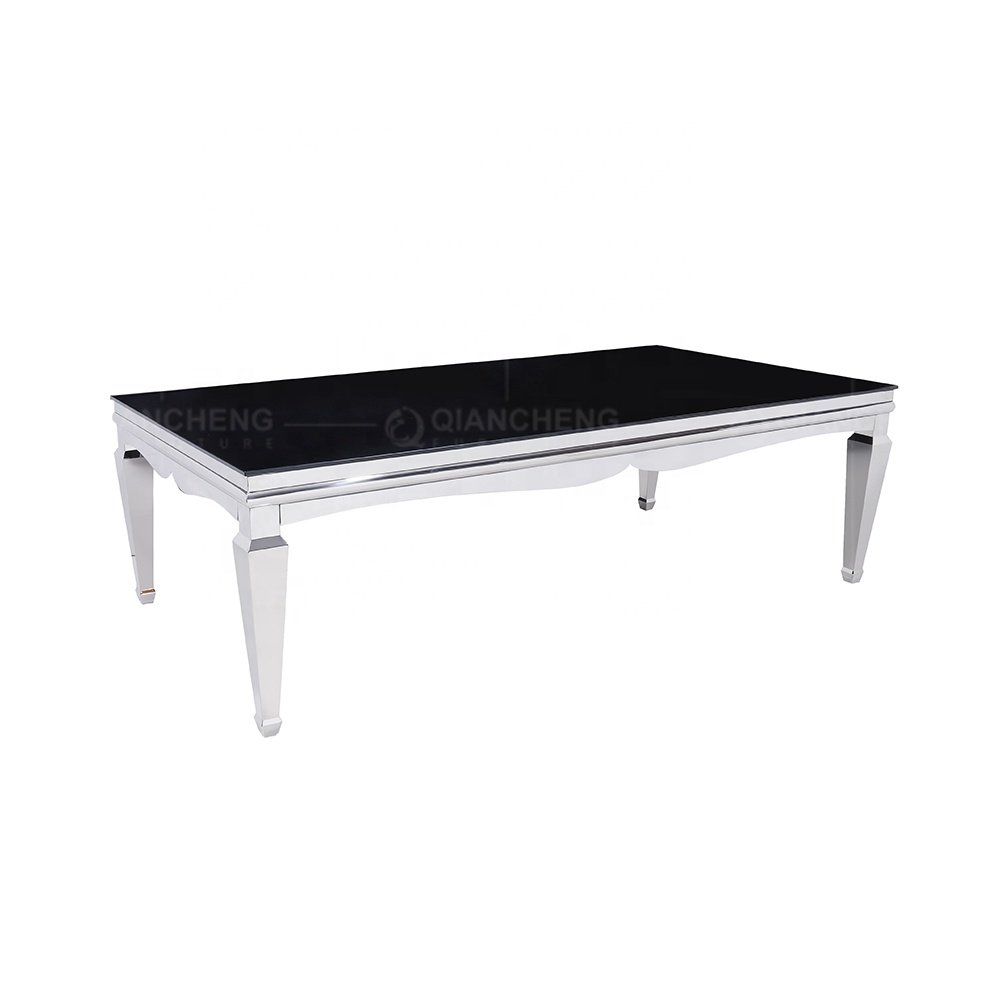 Luxury dubai hotel banquet dining tables metal frame high quality mdf top gold mirror wedding tables