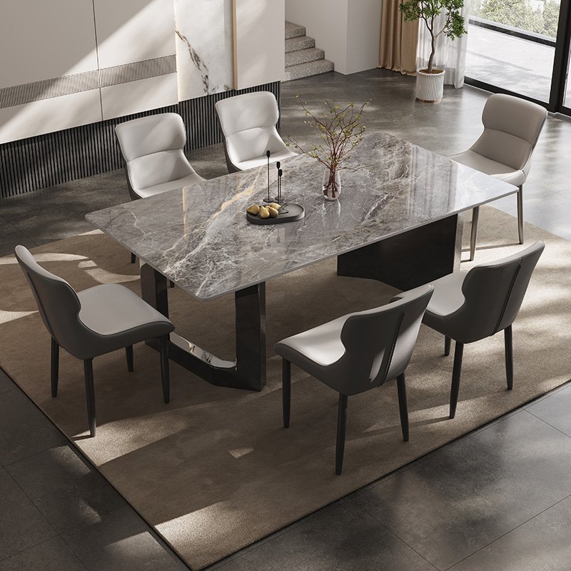 Modern Italian Simple Furniture Set Light Luxury Stainless Steel Natural Marble Rectangular Table Dining Room Kitchen