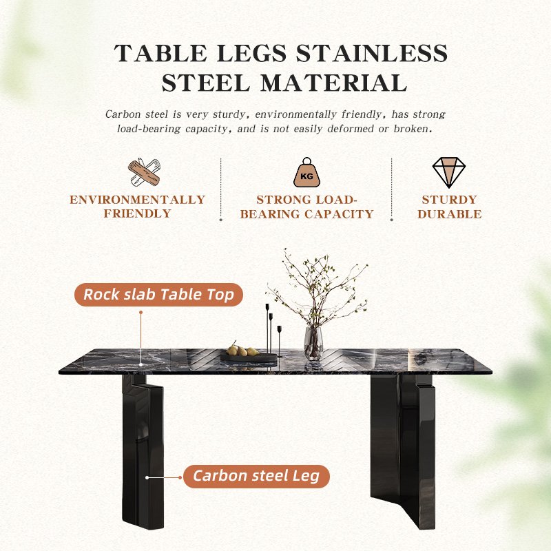 Modern Italian Simple Furniture Set Light Luxury Stainless Steel Natural Marble Rectangular Table Dining Room Kitchen