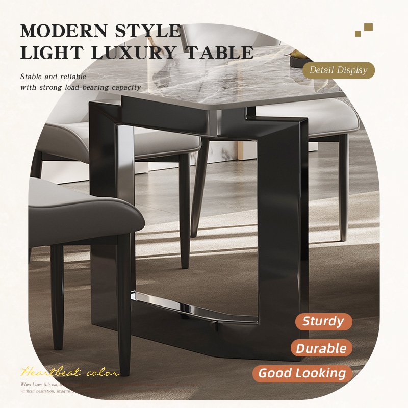 Modern Italian Simple Furniture Set Light Luxury Stainless Steel Natural Marble Rectangular Table Dining Room Kitchen
