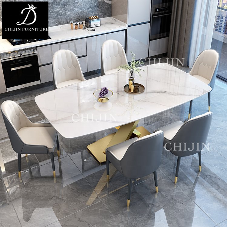 Modern Light Luxury Stainless Steel Square Dining Table Kitchen Marble Dining Table Furniture Set