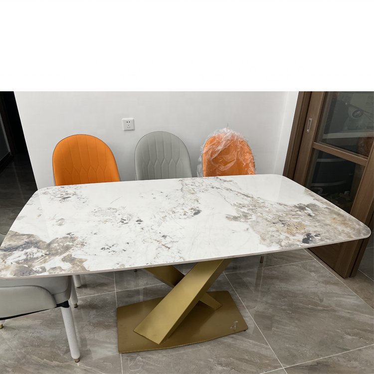 Modern Light Luxury Stainless Steel Square Dining Table Kitchen Marble Dining Table Furniture Set