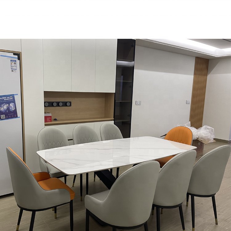 Modern Light Luxury Stainless Steel Square Dining Table Kitchen Marble Dining Table Furniture Set