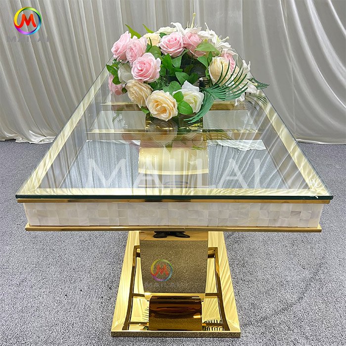 wedding stainless steel clear glass table