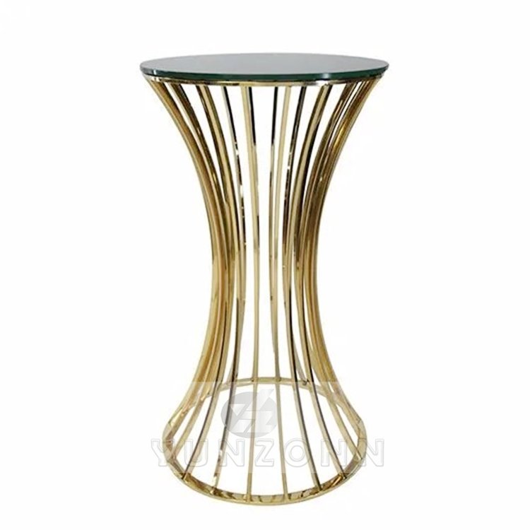 Modern Luxury Gold Stainless Steel High Tea Table round Tempered Glass Top Dining Living Room Metal Center Coffee Bar Table