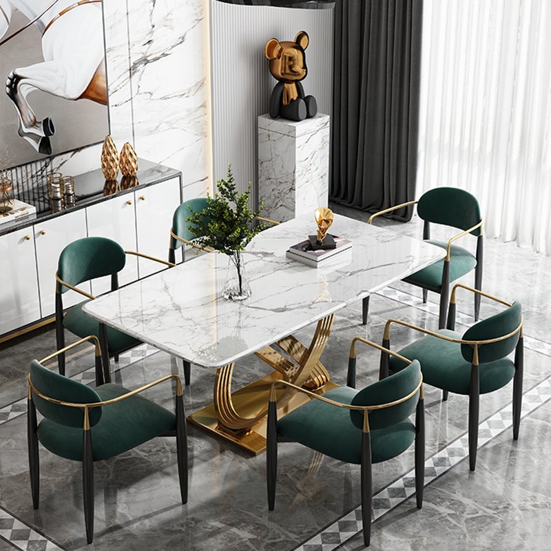 Modern Nordic Rectangular Dining Table Set Luxury Marble Top with Chairs Elegant Dining Room Furniture for Sale