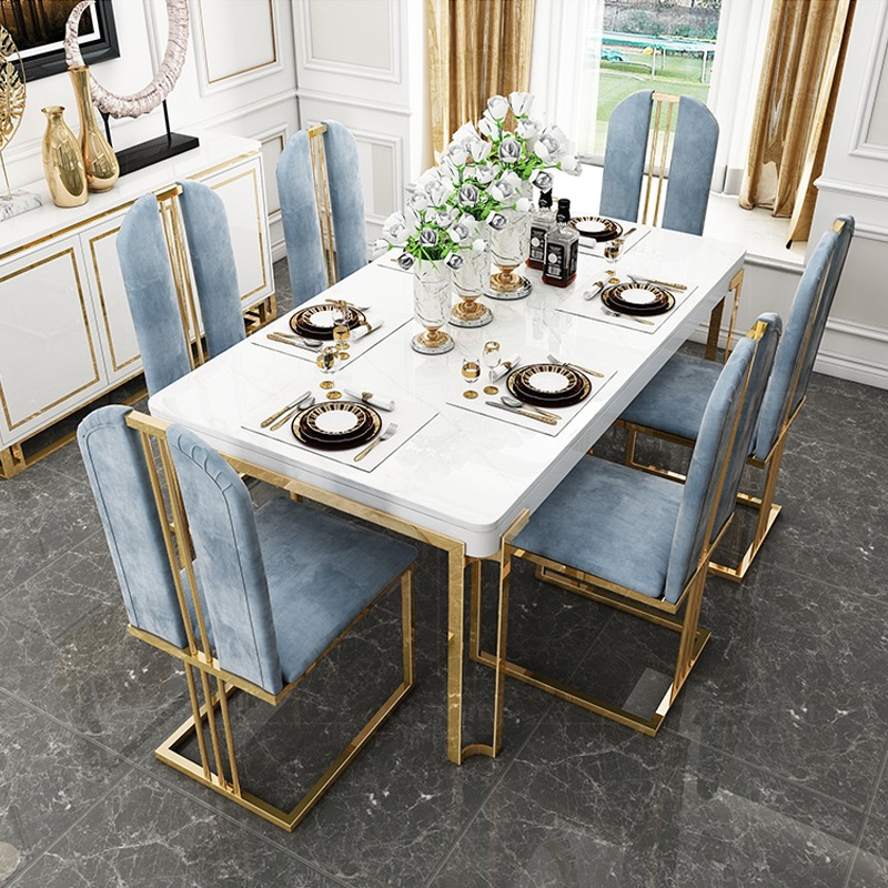 Modern Nordic Rectangular Dining Table Set Luxury Marble Top with Chairs Elegant Dining Room Furniture for Sale