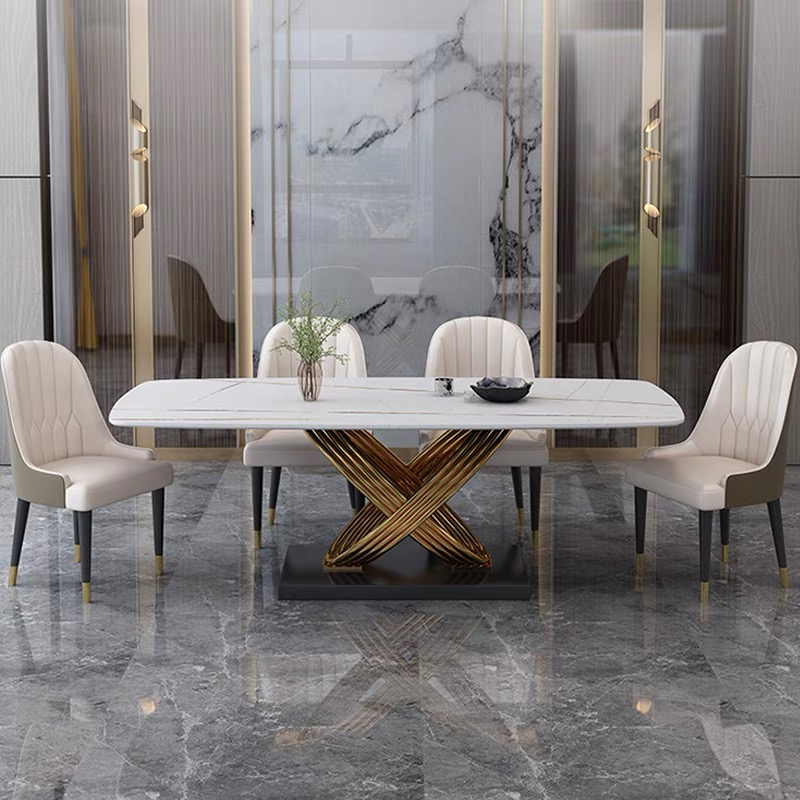 Modern Nordic Rectangular Dining Table Set Luxury Marble Top with Chairs Elegant Dining Room Furniture for Sale