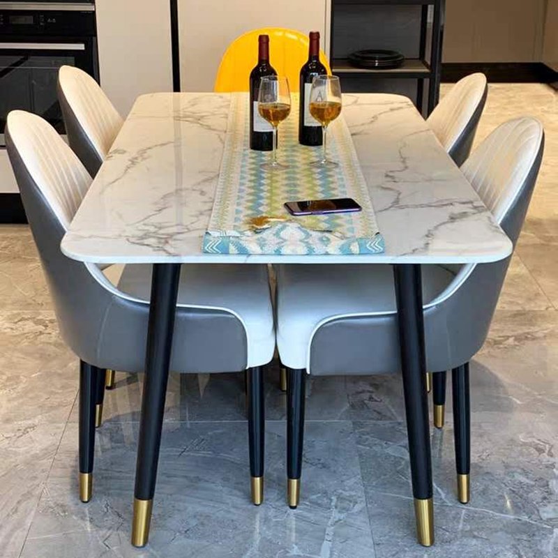 Modern Nordic Rectangular Dining Table Set Luxury Marble Top with Chairs Elegant Dining Room Furniture for Sale