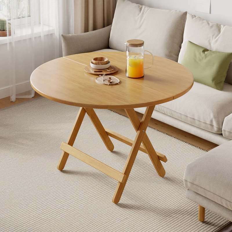 Save Space Outdoor Indoor Natural Color Solid Wood Household Folding Kitchen Dining Round Square Table