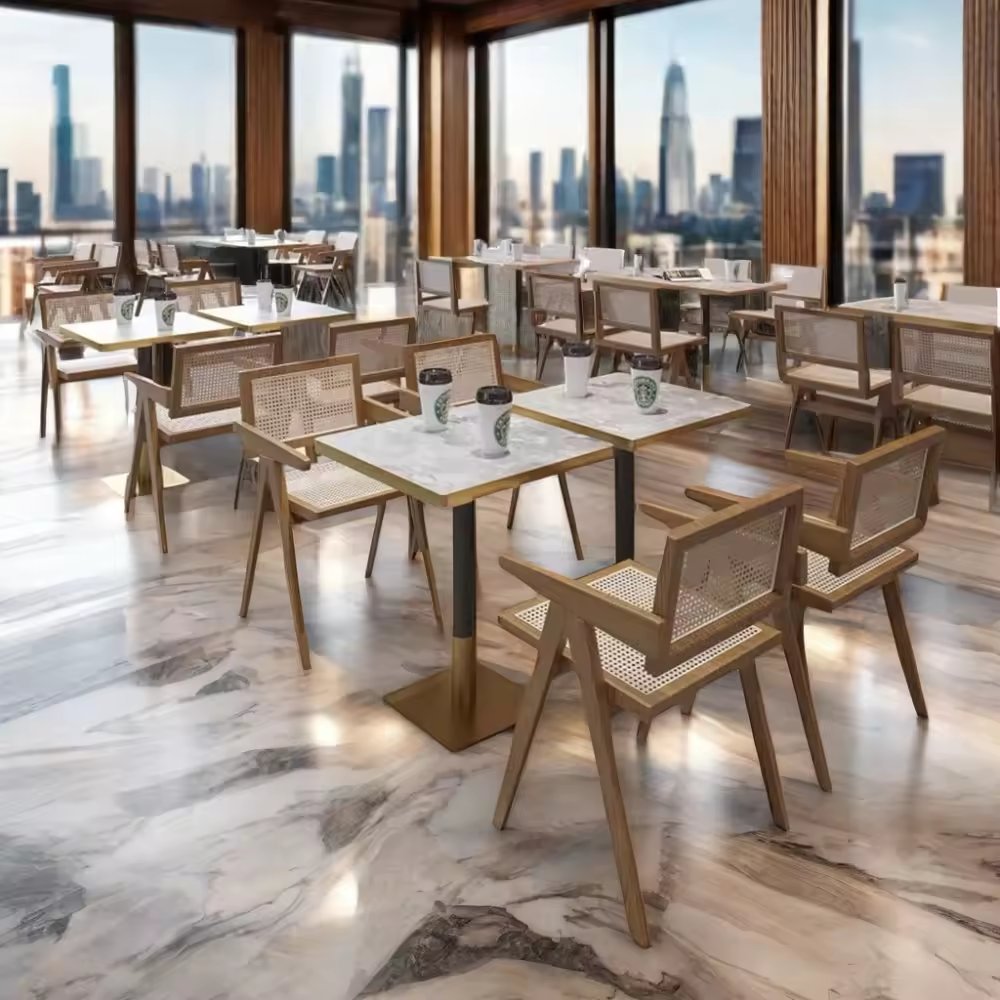 Classical Commercial Furniture Wood Top with Metal Legs Square Kitchen Dining Wooden Restaurant Table
