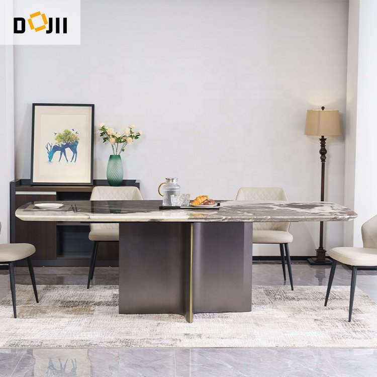 Modern Marble Top Dinning Table Set Custom 4-6 Chairs Home Furniture Factory Wholesale Metal Dining Room Furniture Customizable