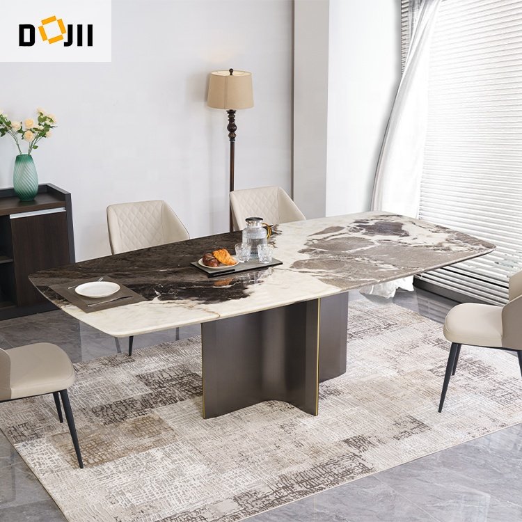 Modern Marble Top Dinning Table Set Custom 4-6 Chairs Home Furniture Factory Wholesale Metal Dining Room Furniture Customizable