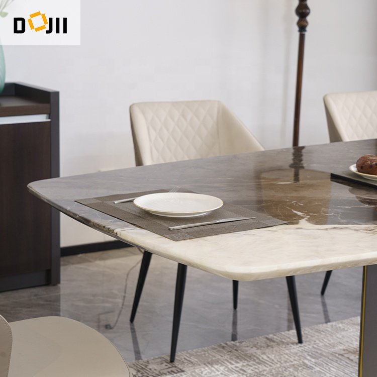Modern Marble Top Dinning Table Set Custom 4-6 Chairs Home Furniture Factory Wholesale Metal Dining Room Furniture Customizable