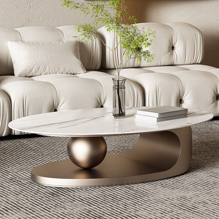 Modern Chic Round Nesting Coffee Table with Storage White Stone Coffee Table Set of 2 Combination Coffee Table Marble Adjustable