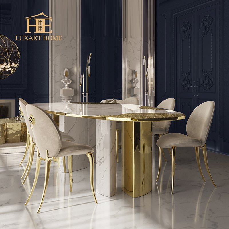 Luxury dining room furniture 10 seater marble dining table with gold brass base hotel dining table 3m light furniture