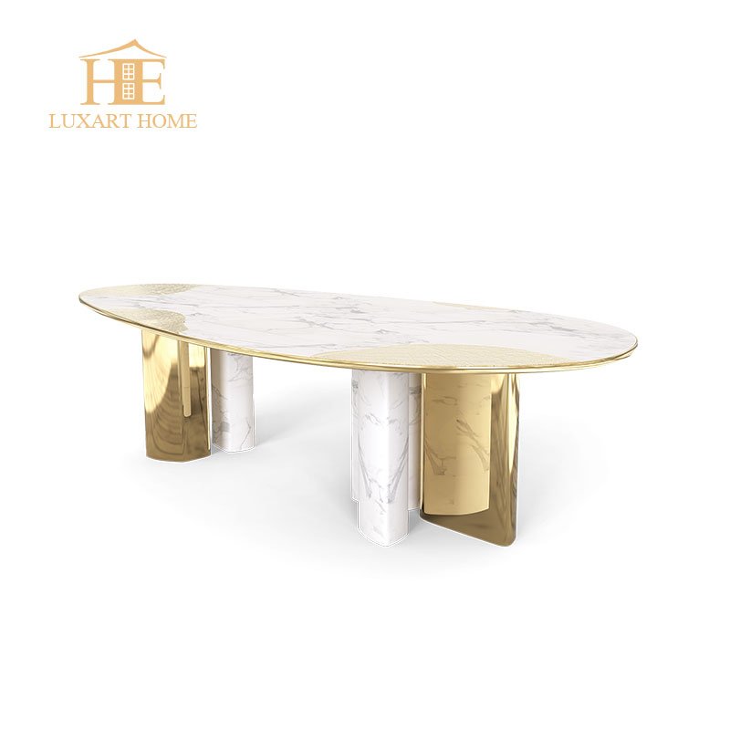 Luxury dining room furniture 10 seater marble dining table with gold brass base hotel dining table 3m light furniture