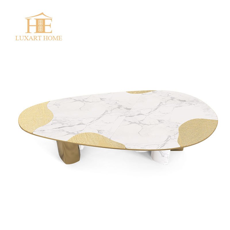 Luxury dining room furniture 10 seater marble dining table with gold brass base hotel dining table 3m light furniture